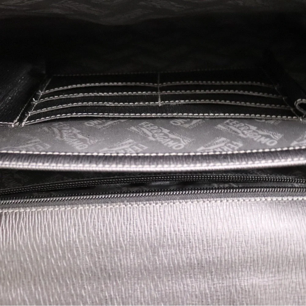 Salvatore Ferragamo black pebble calf Leather Briefcase
